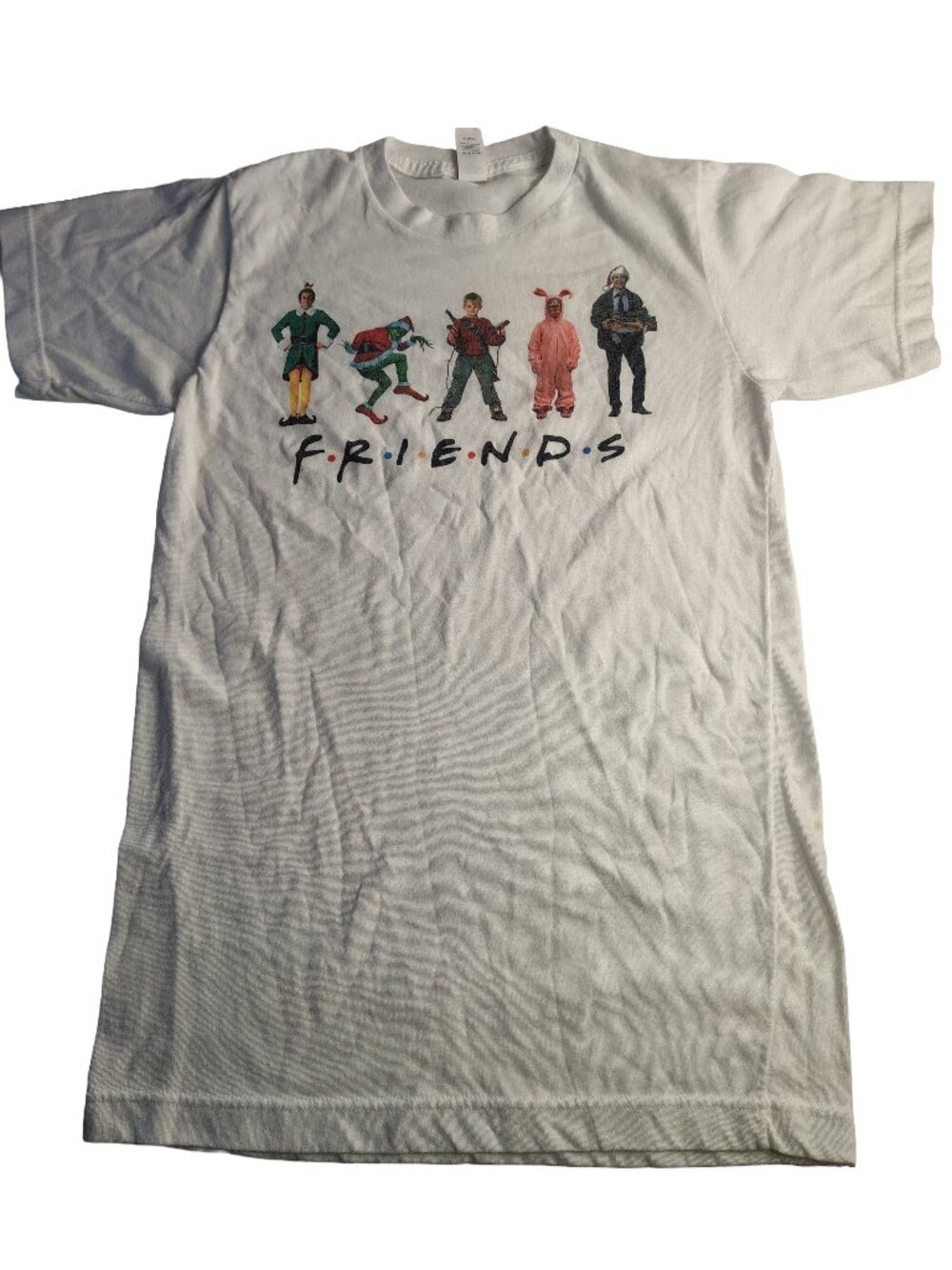 Men's Small White Short Sleeve Funny Retro Christmas Themed Tultex T-Shirt